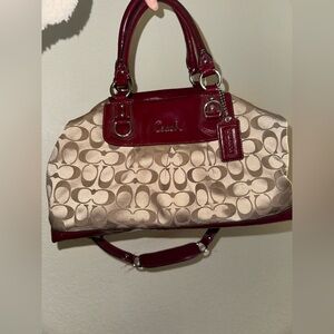 Coach Red and Tan Signature Satchel